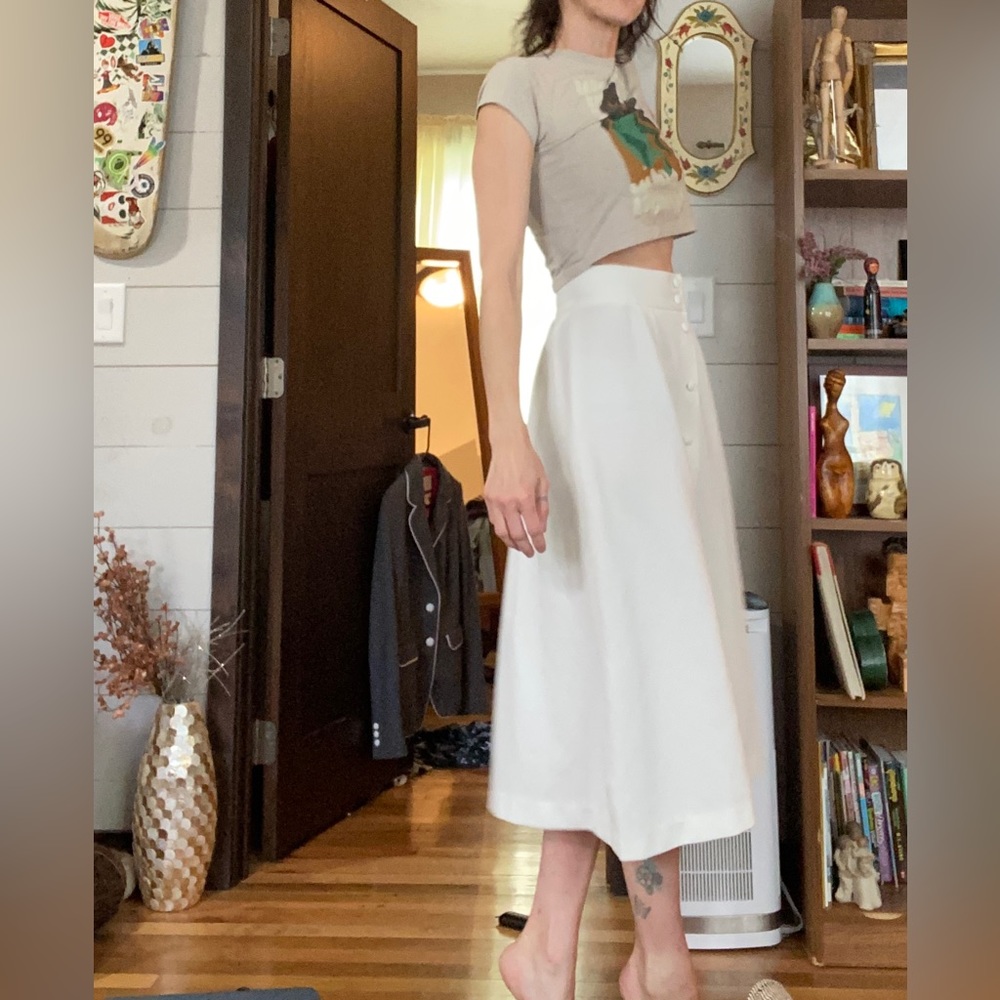 Ivory polyester midi-skirt